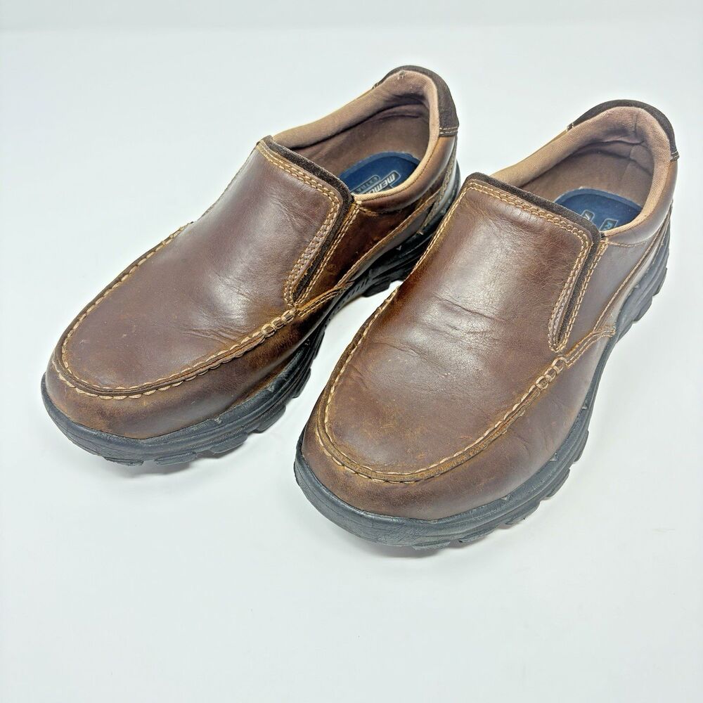 Skechers Mens 8 EW‎ Braver Rayland Loafers Brown Leather Memory Foam Low 64502EW